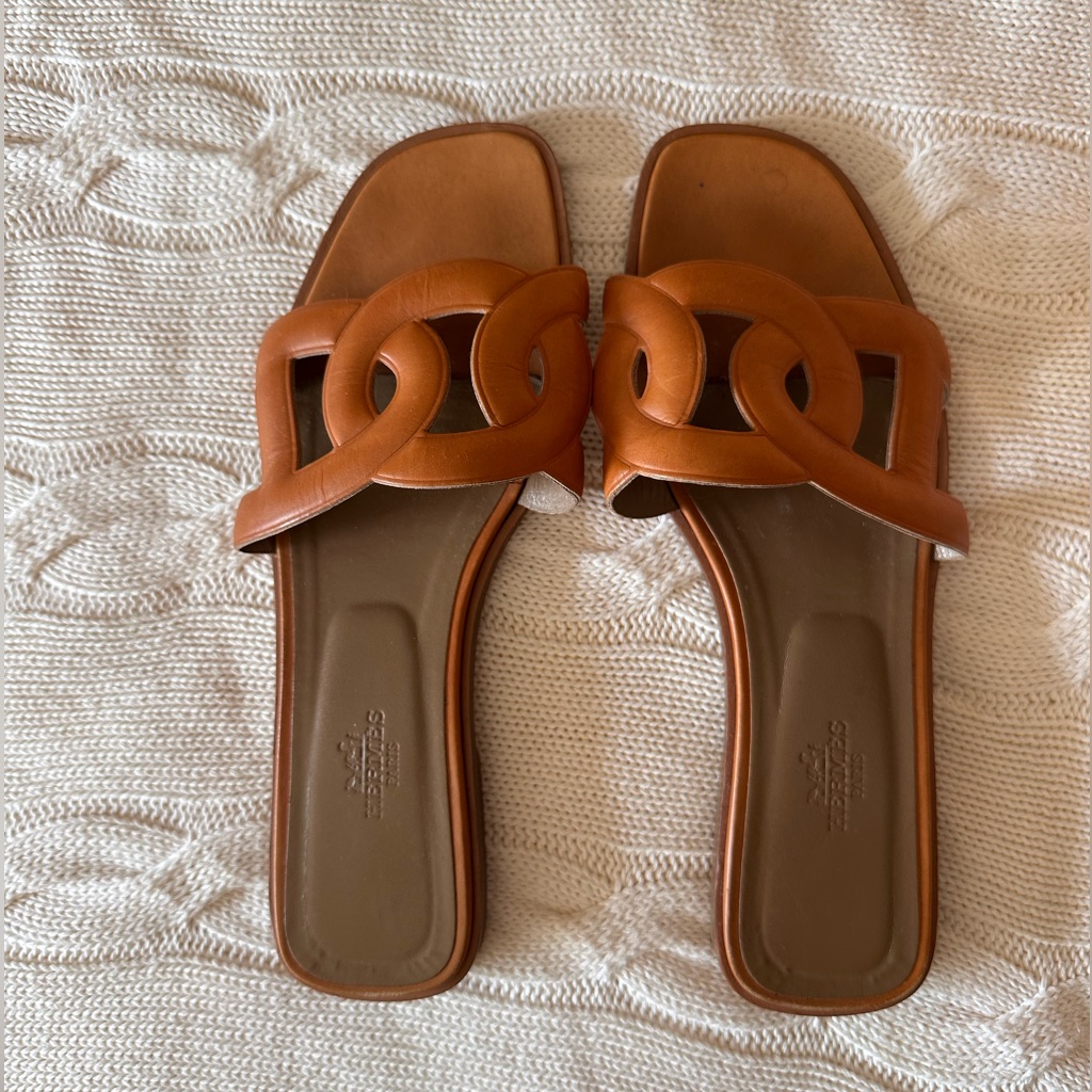 Hermes Oran Slides In Gold Size 38
